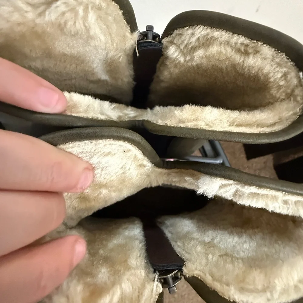 Olive and Brown Ankle Boots with‎ Zipper
